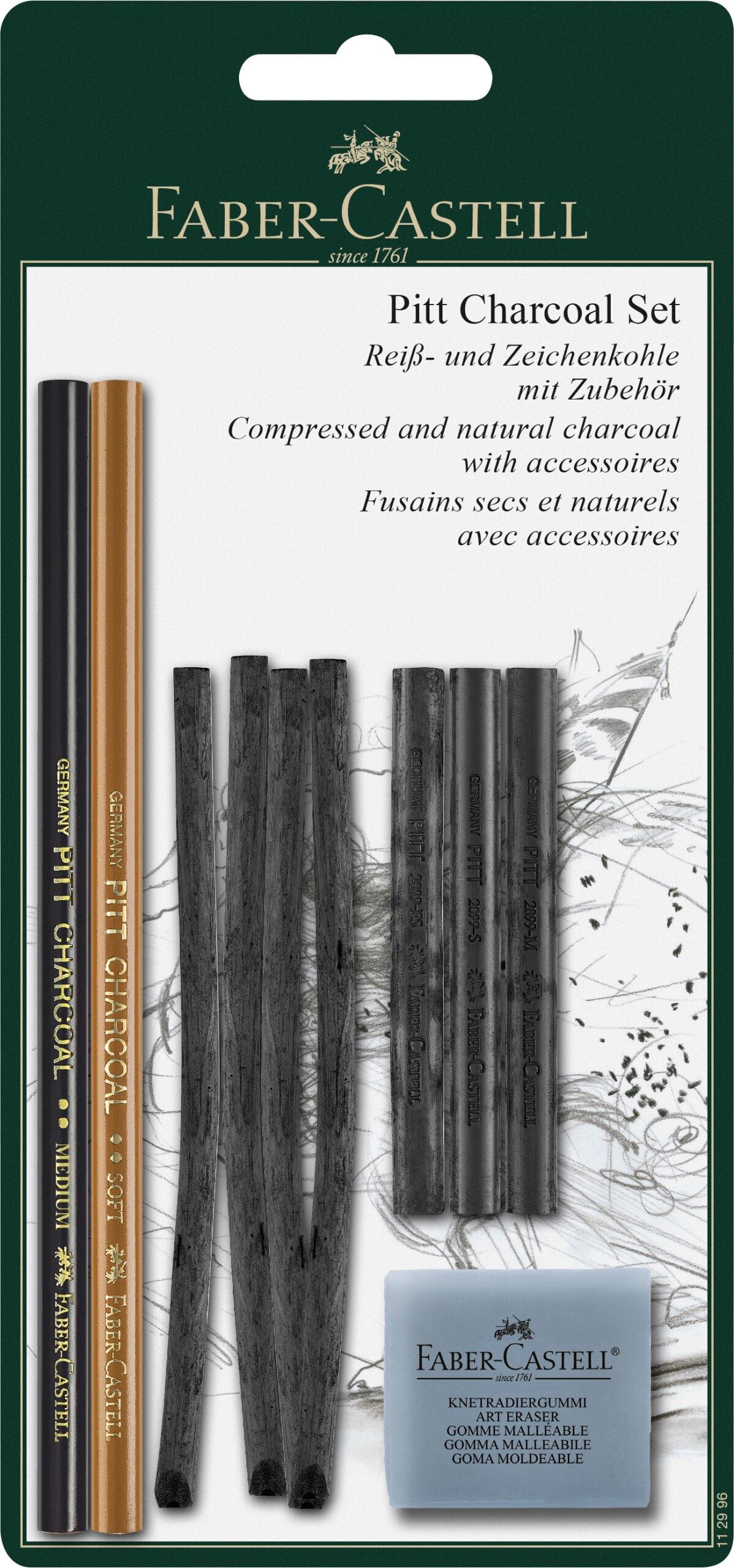 Faber-Castell PITT Charcoal Tin Set, 10-Pencils