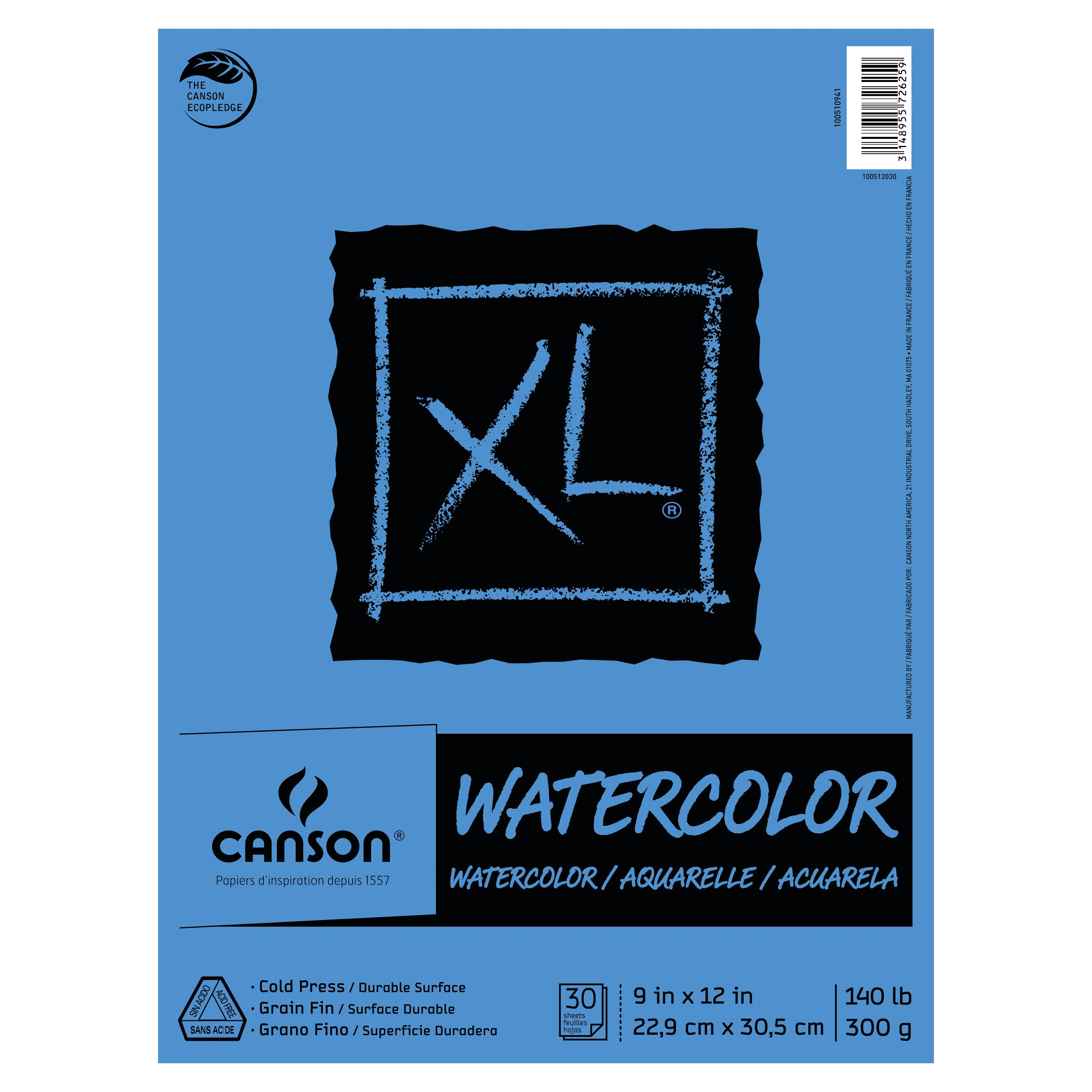 Canson XL Watercolor Pad, 30 Sheets, 9" x 12"