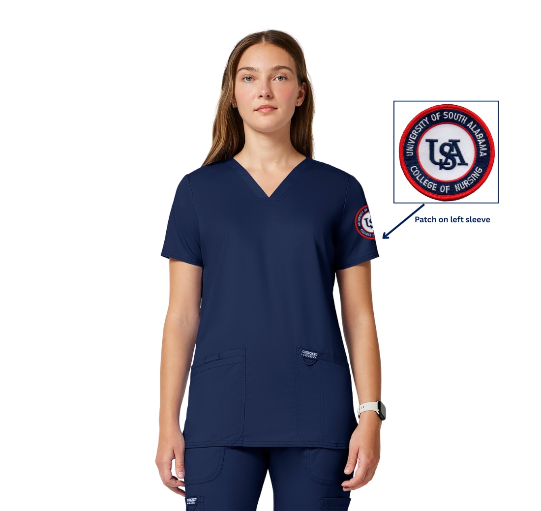 Women's V-Neck top with patch