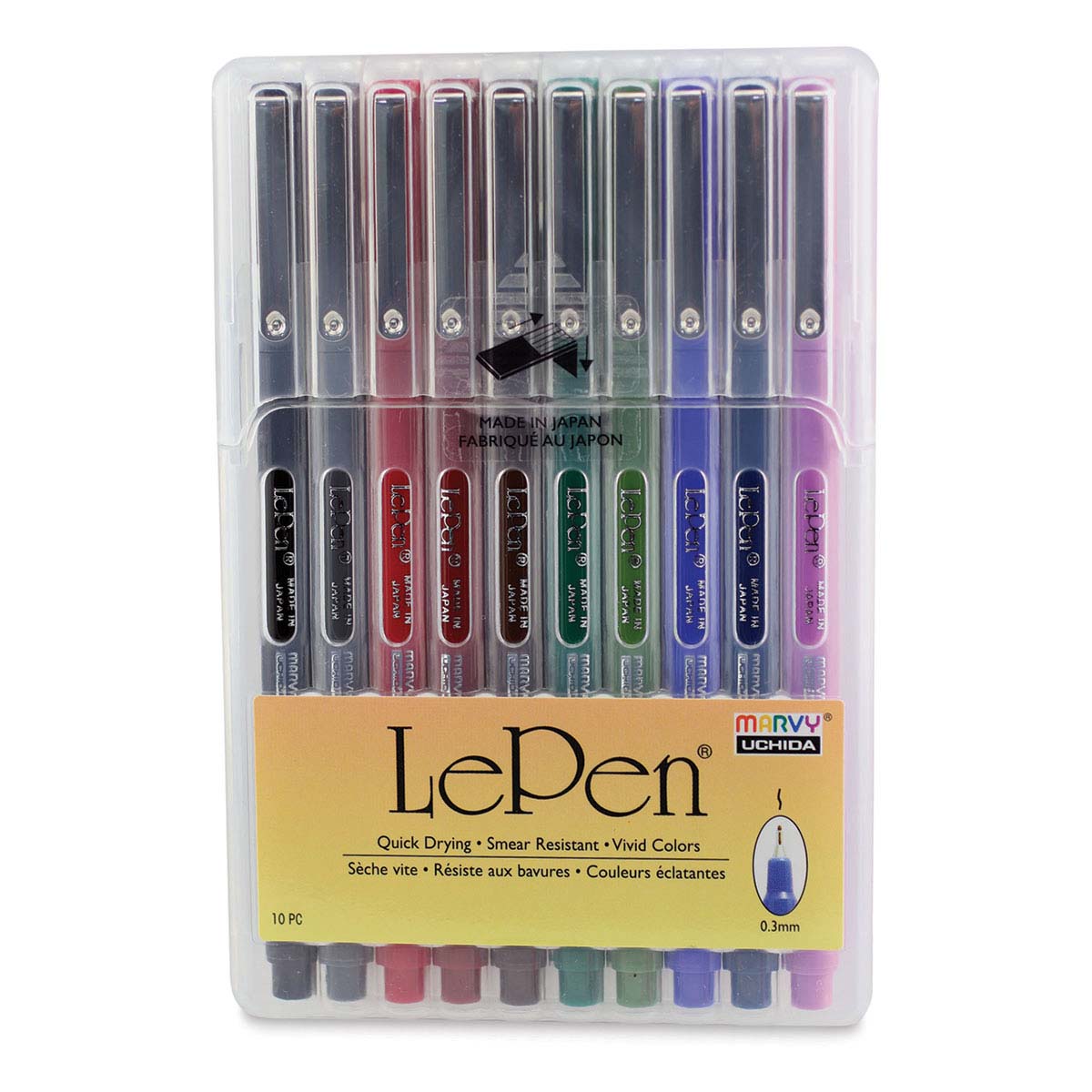 Le Pen 10 Piece Set Dark: Black, Red, Blue, Green, Brown, Lavender, Olive Green, Dark Grey, Burgundy, Oriental Blue