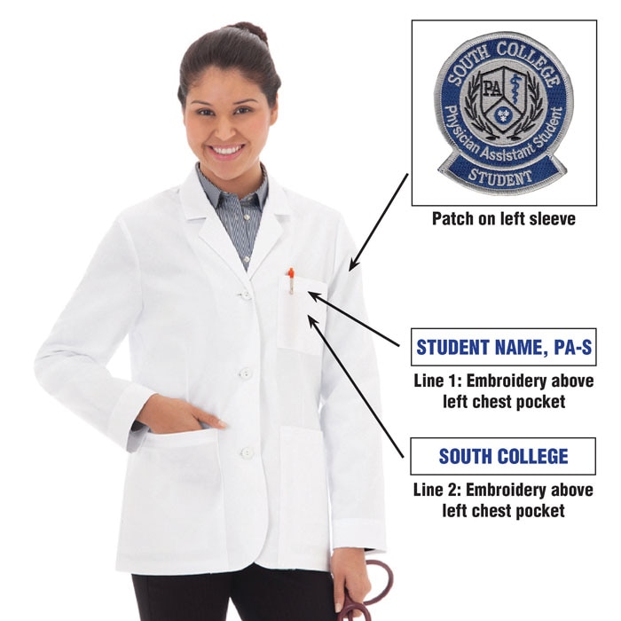 Ladies 28" Coat +  Physician Assistant Patch True Blue + 2L Emb