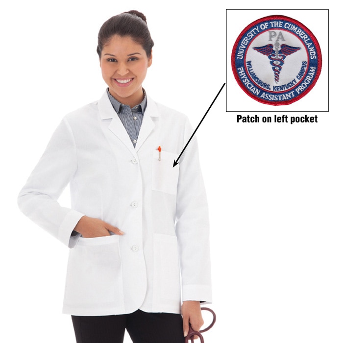 Ladies 28" Coat +  Physician Assistant Patch Burgundy + 2L Emb