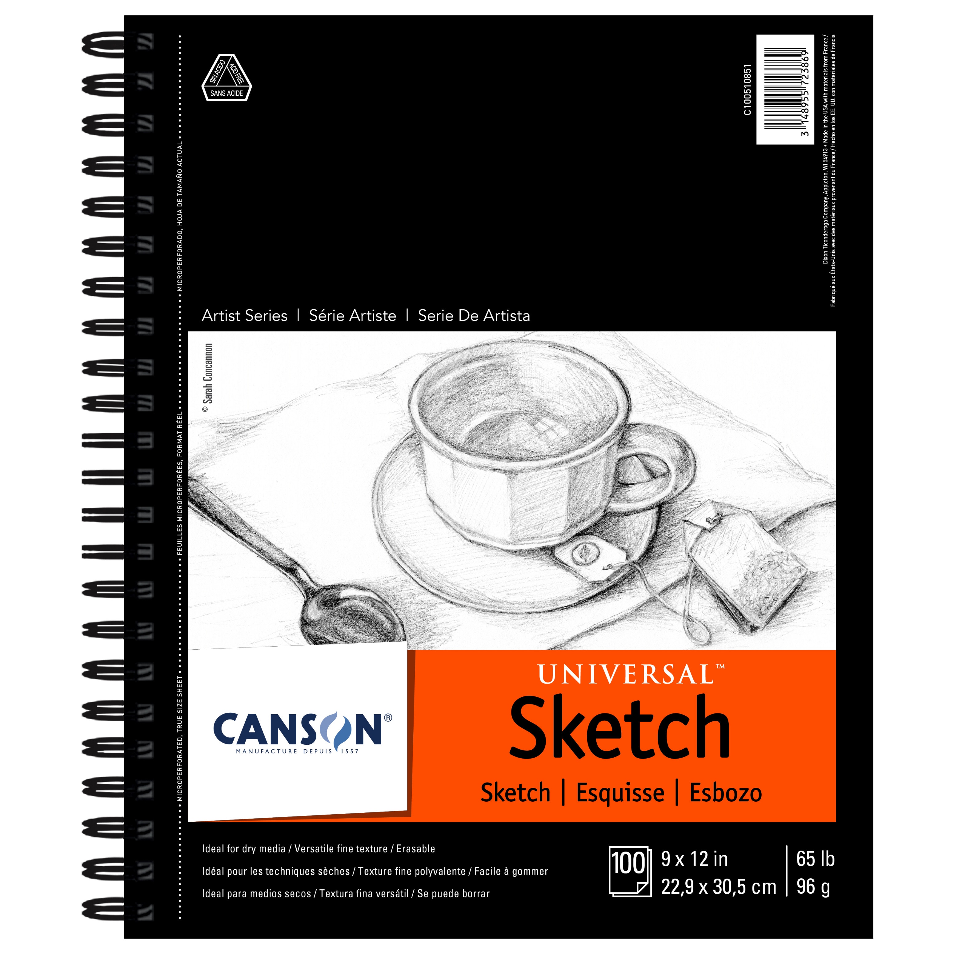 Canson Universal Heavy-Weight Sketch Pad,  9" x 12", 100 Sheets/Pad