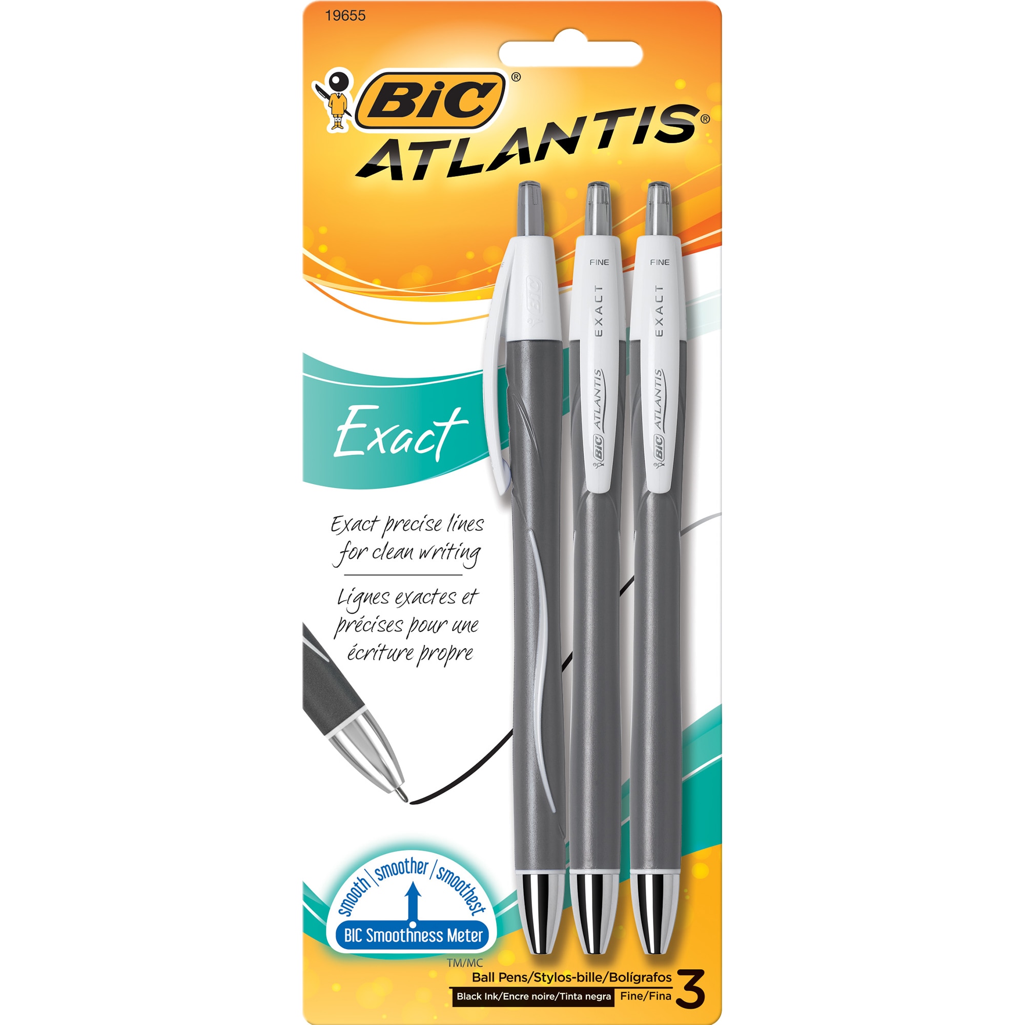 BIC Atlantis Exact Black Pen 3pk