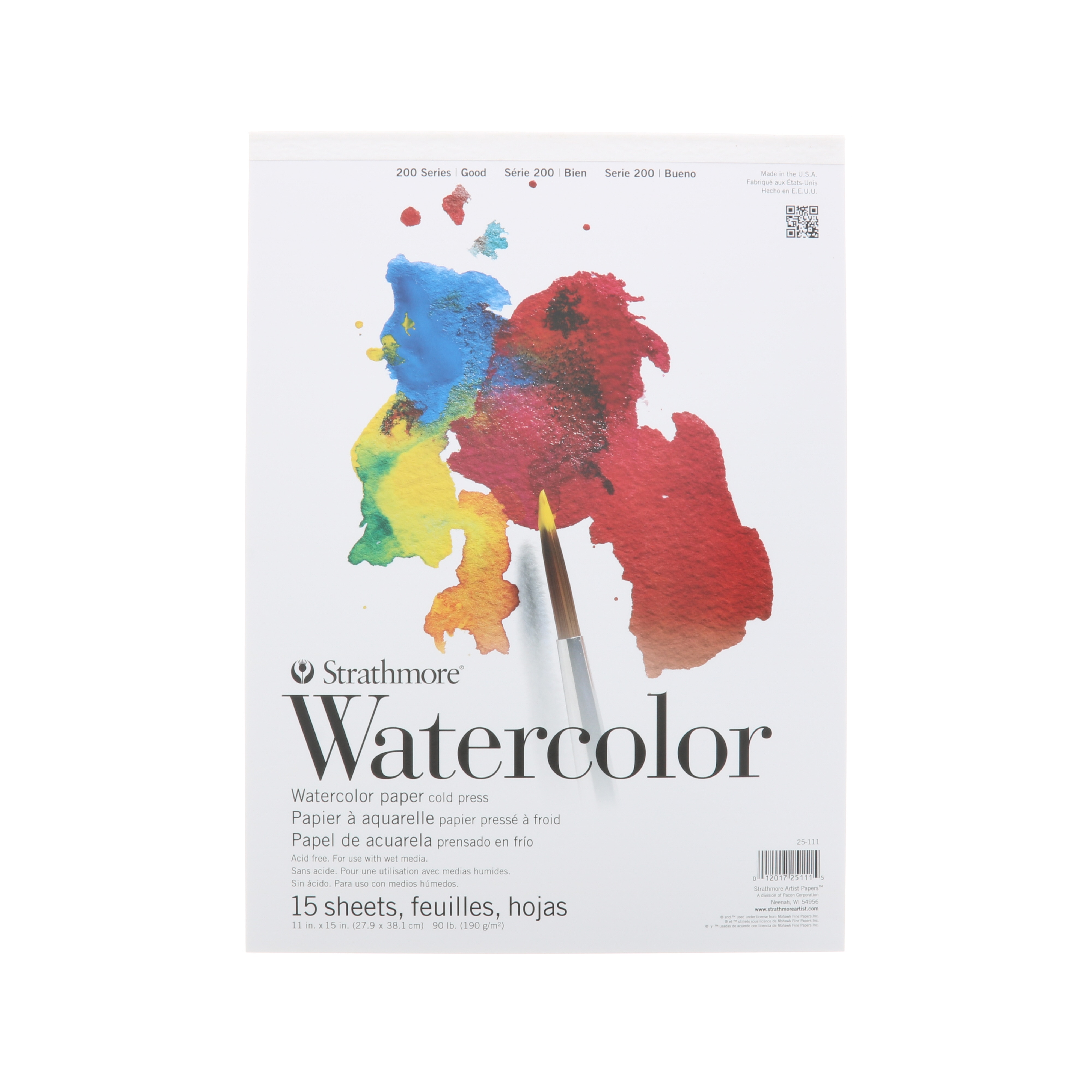 Strathmore Watercolor Paper Pad, 200 Series, 11" x 15", Tape Bound
