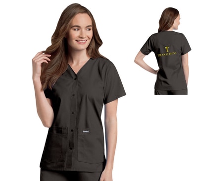 Mott Community College Decorated Snap Front 4-Pocket V-Neck Solid Scrub Top