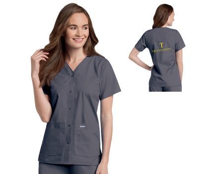 Mott Community College Decorated Snap Front 4-Pocket V-Neck Solid Scrub Top