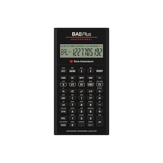BA II Plus Professional is a calculator with leather-like case included. Added functionality including MIRR, NFV, Modified Duration, Payback, and Discounted Payback. Also has improved 10 digit display.