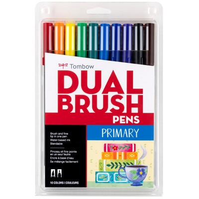 Tombow Dual Brush Pen, 10-Pen Set, Primary