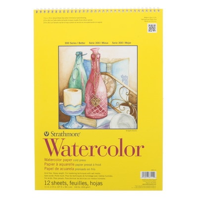 Strathmore Watercolor Paper Pad, 300 Series, 11" x 15", Tape-Bound