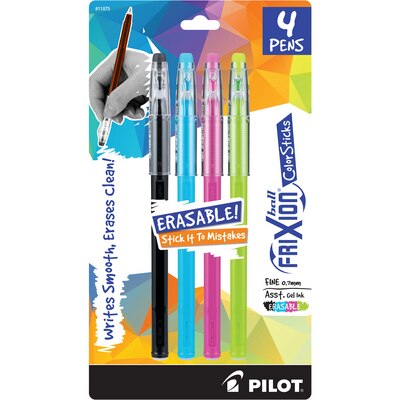Pilot FriXion ColorSticks Erasable Gel Ink Pen Fine Point (0.7mm) Assorted Colors 4 Count