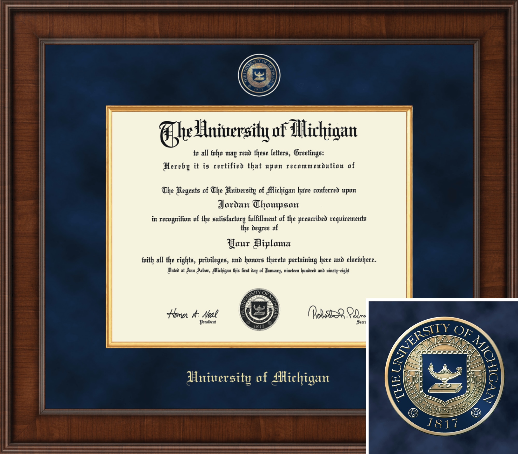 Church Hill Classics, Presidential, PhD, 11x14, Walnut, Diploma Frame