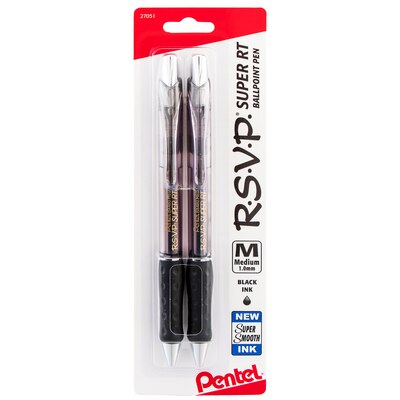 Pentel RSVP Super RT Ballpoint Pen (1.0mm) Medium Line Black Ink 2Pack