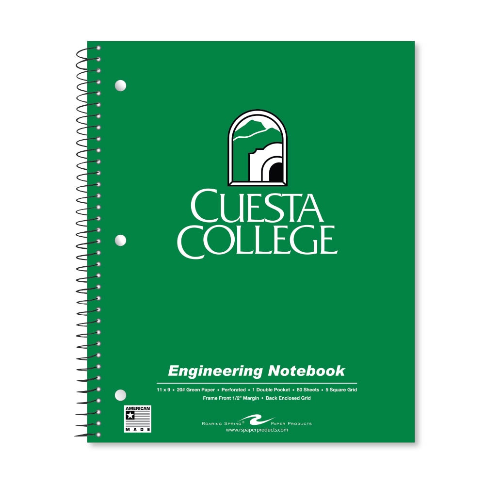 School Spirit Engineering Notebook, Green Tint 20# Paper with 1 Double Pocket