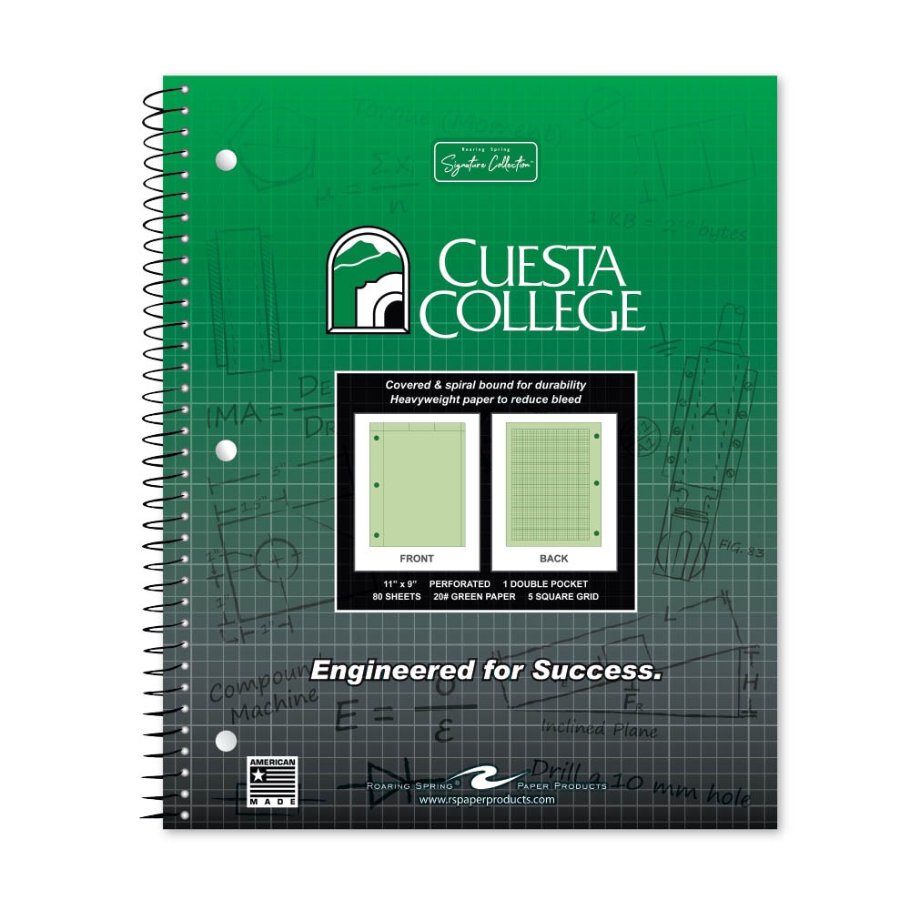School Spirit Engineering Notebook, Green Tint 20# Paper with 1 Double Pocket