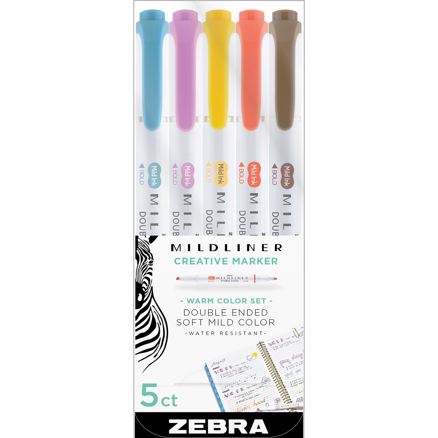 Zebra Mildliner Double Ended Highlighter Assorted Warm Color 5Pack