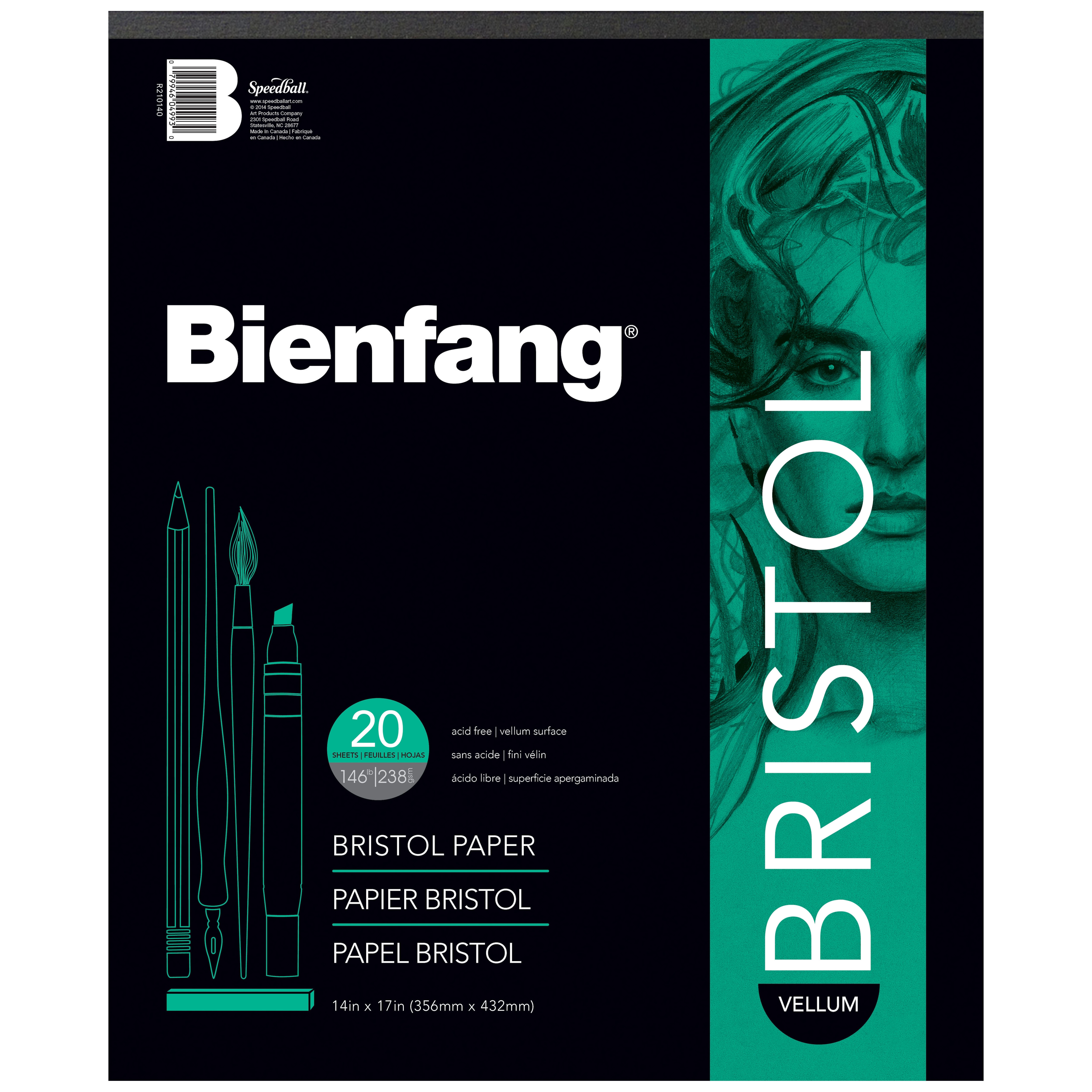 Bienfang 527K Bristol Board Drawing Paper Pad, 20 Sheets,  Regular, 14" x 17"