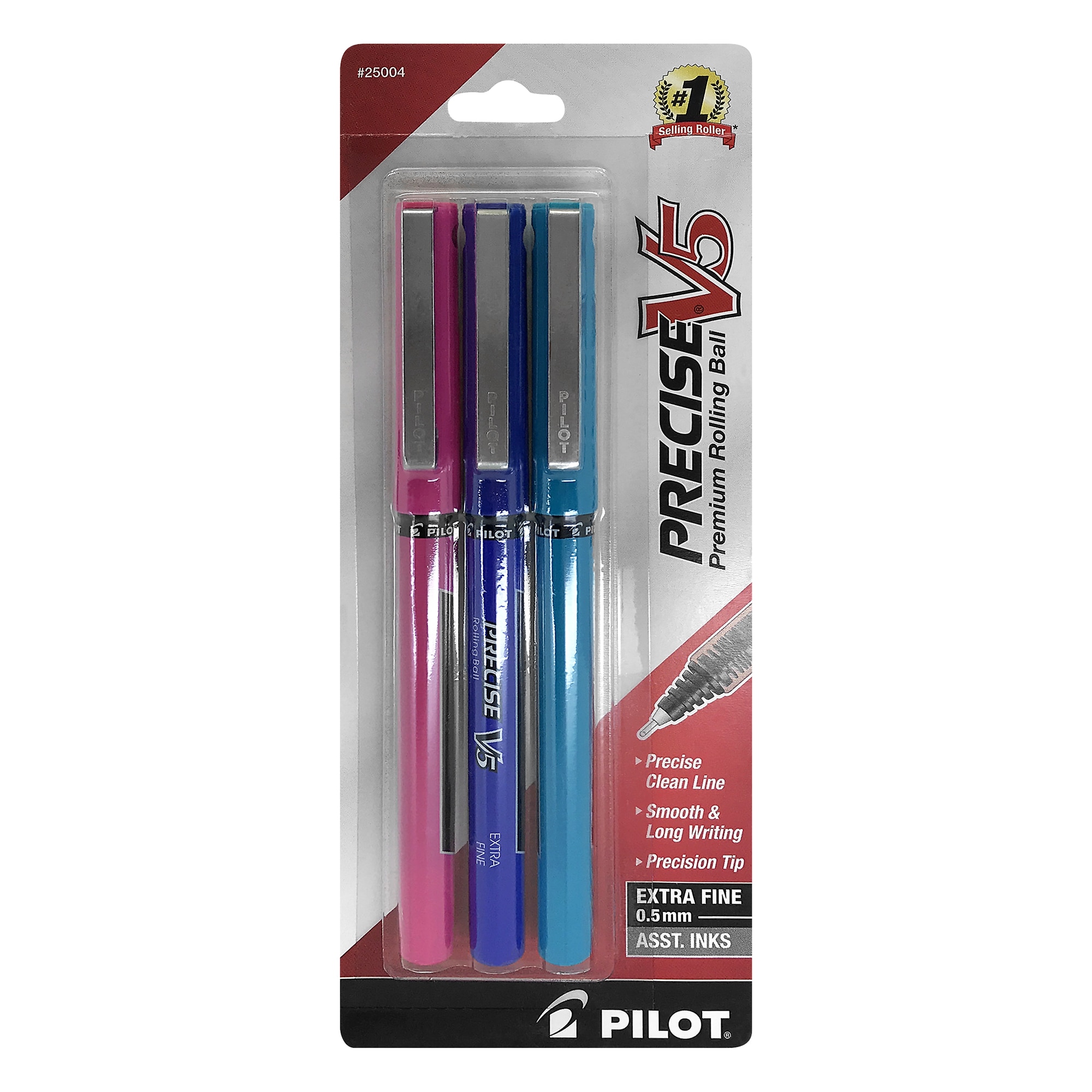 Pilot Precise V5 Rolling Ball Stick Pens Extra Fine Point (0.5mm) Assorted Colors 3 Count