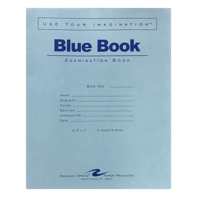 Roaring Spring Blue Exam Book 812 x 7 White 4 Sheets