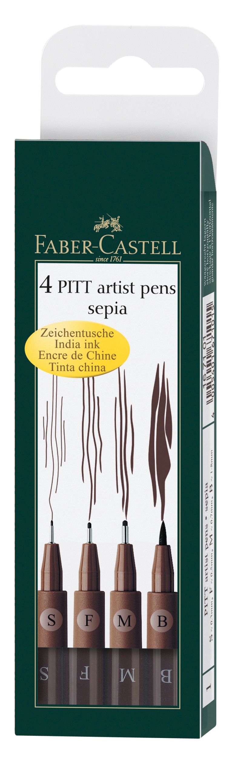 Faber-Castell PITT Artist Sepia Pen Set, Superfine, Fine, Medium & Brush