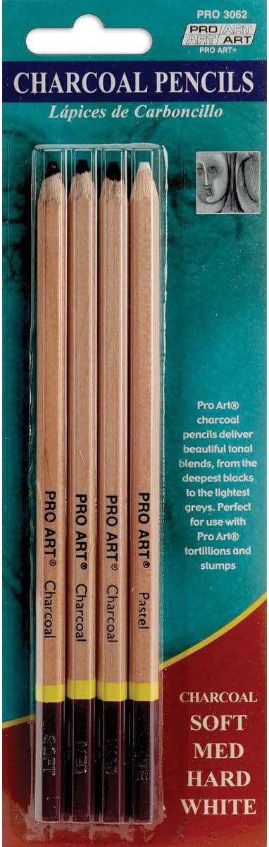 3 Degree Charcoal & White Pencil 4Pc Set Carded