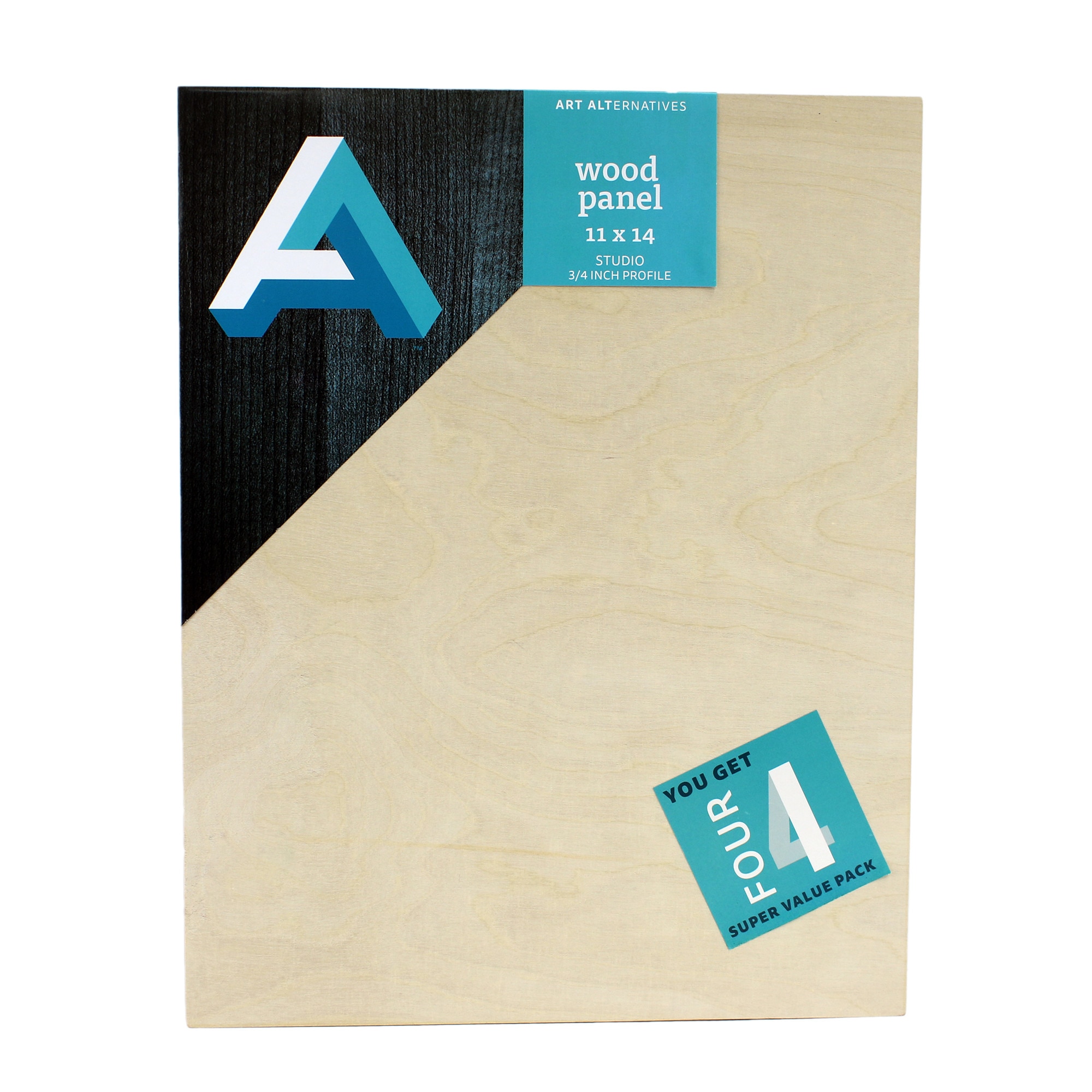 Art Alternatives Classic Wood Panel Value Pack, Studio, .75" Profile, 11" x 14", 4/Pkg.