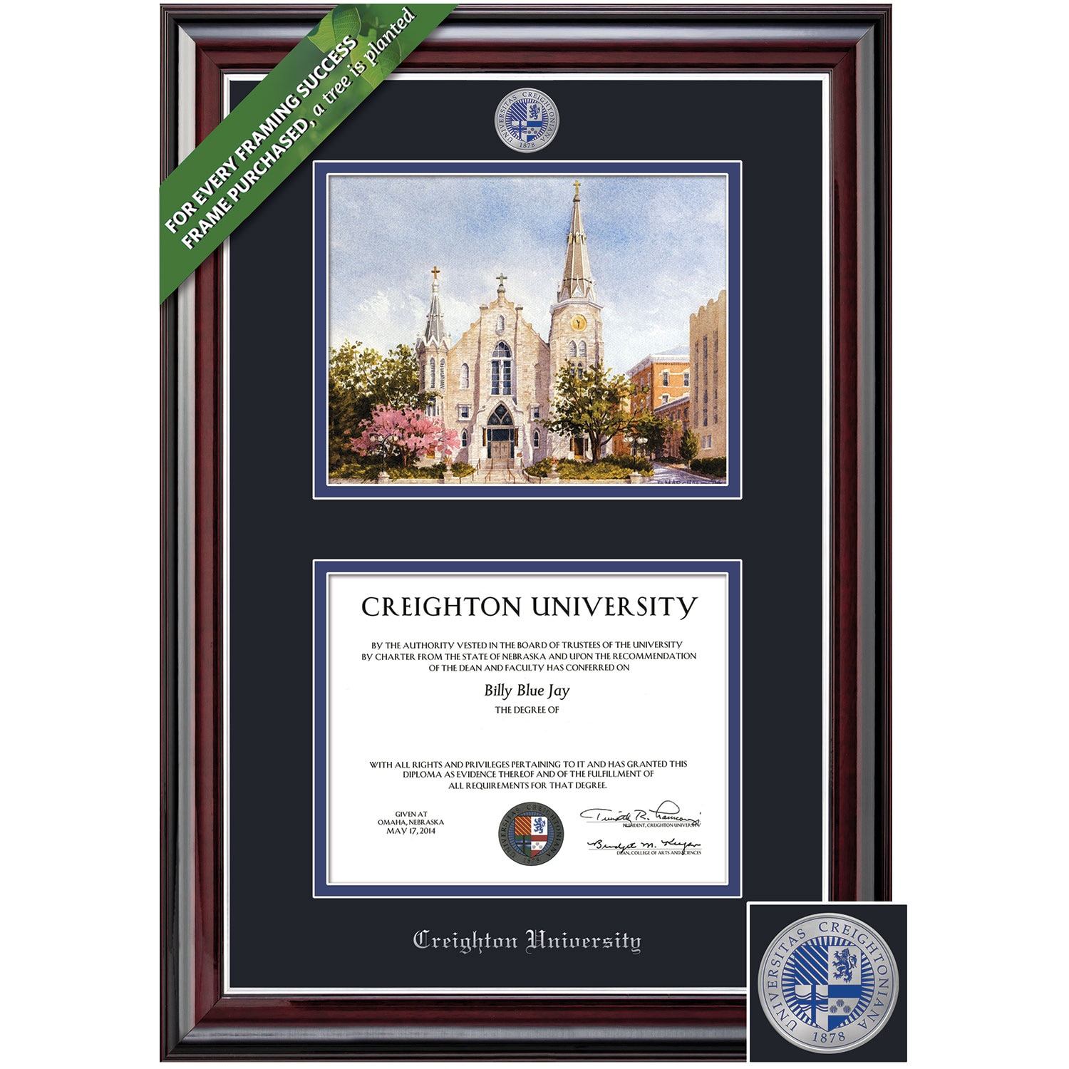 Framing Success 8 x 10 Jefferson Coronado Color Enamel Custom Minted Medallion Bachelors, Masters Diploma Frame