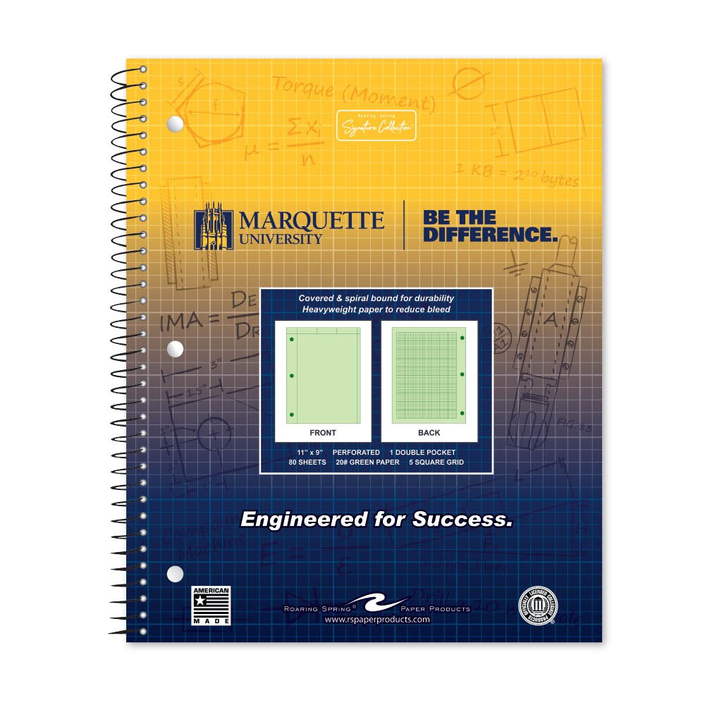 School Spirit Engineering Notebook, Green Tint 20# Paper with 1 Double Pocket
