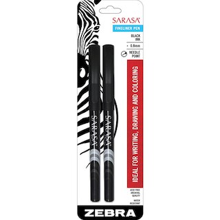 Zebra Sarasa Fineliner Pen 0.8mm Black 2Pack