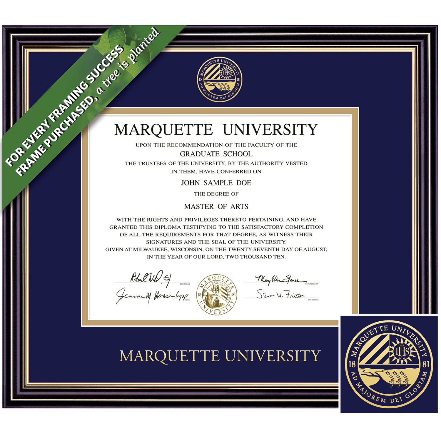 Framing Success 9 x 12 Prestige Gold Embossed School Seal Bachelors, Masters Diploma Frame