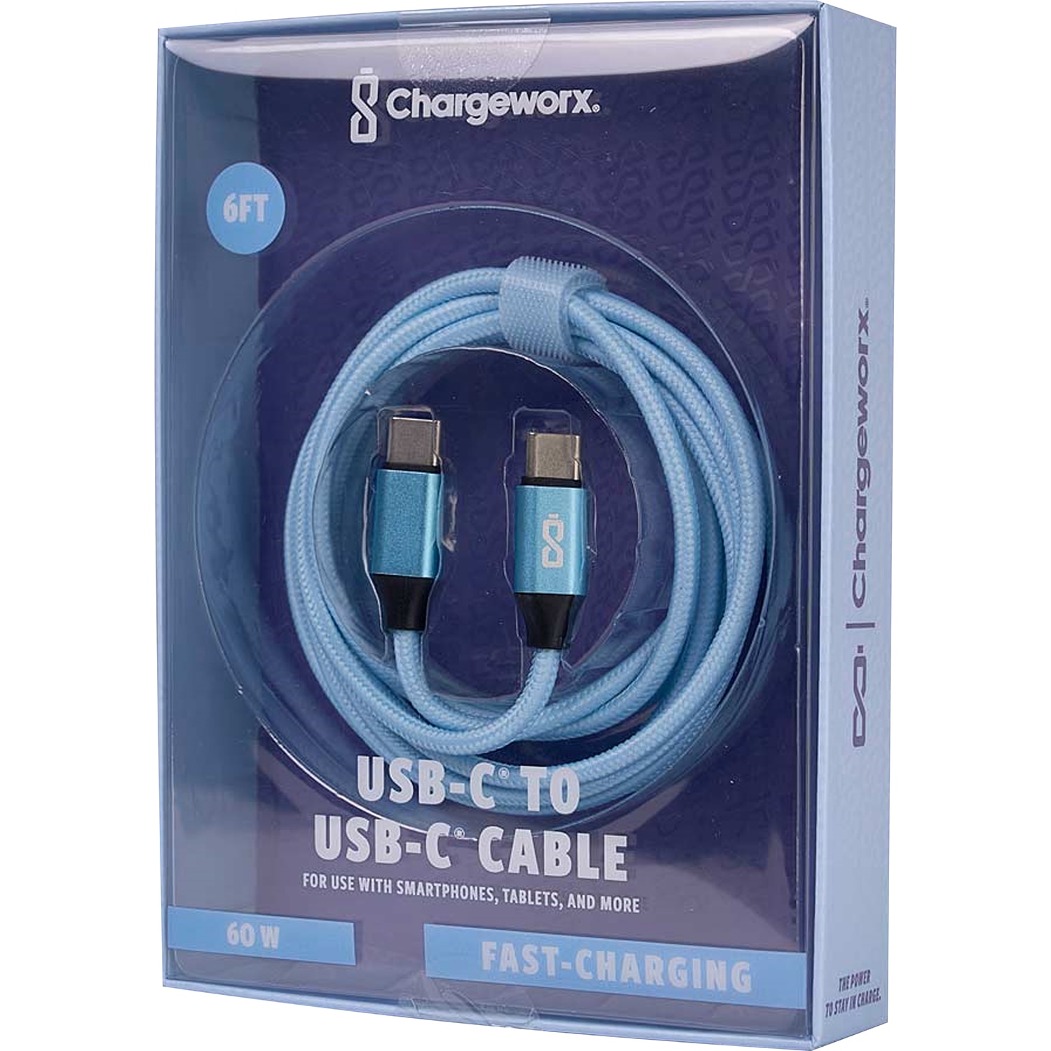Chargeworx Nylon Tuff PD60 USB Cable 6Ft Chambray Blue