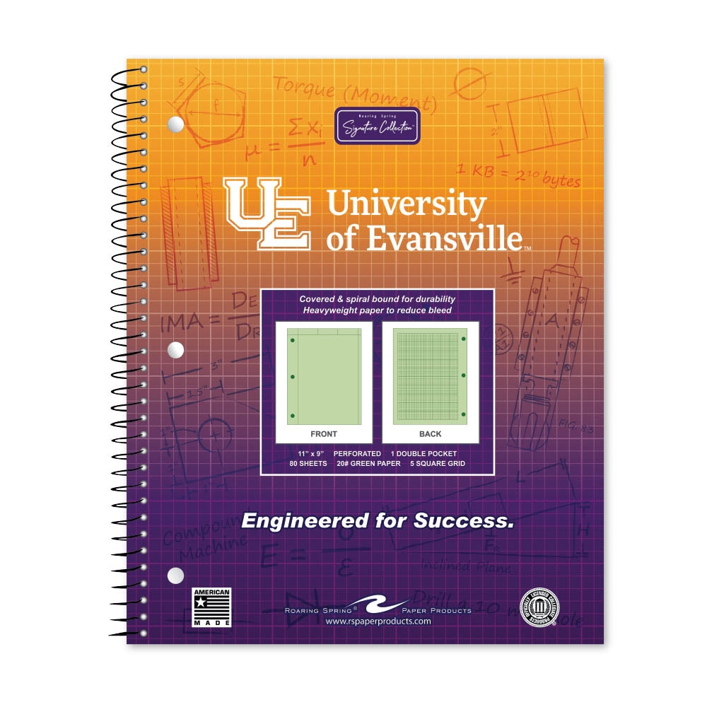 School Spirit Engineering Notebook, Green Tint 20# Paper with 1 Double Pocket