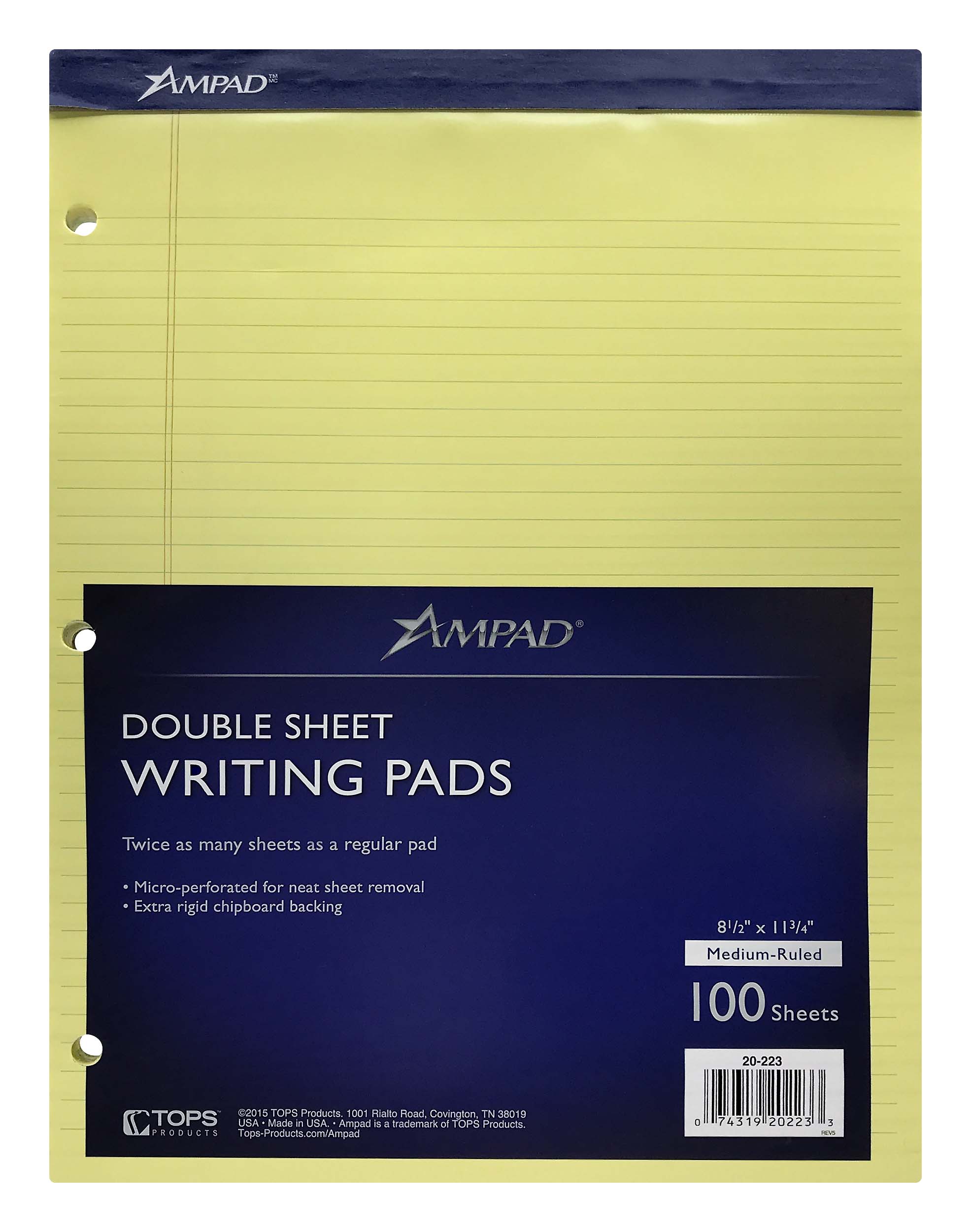 Ampad DoubleSheet Writing Pad 812 X 1134 College Rule Canary Paper 100 Sheets