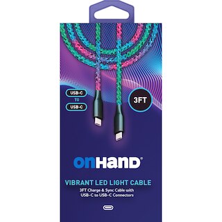 OnHand Vibrant  USB-C to USB-C  LED Light Charge & Sync Cable 3ft