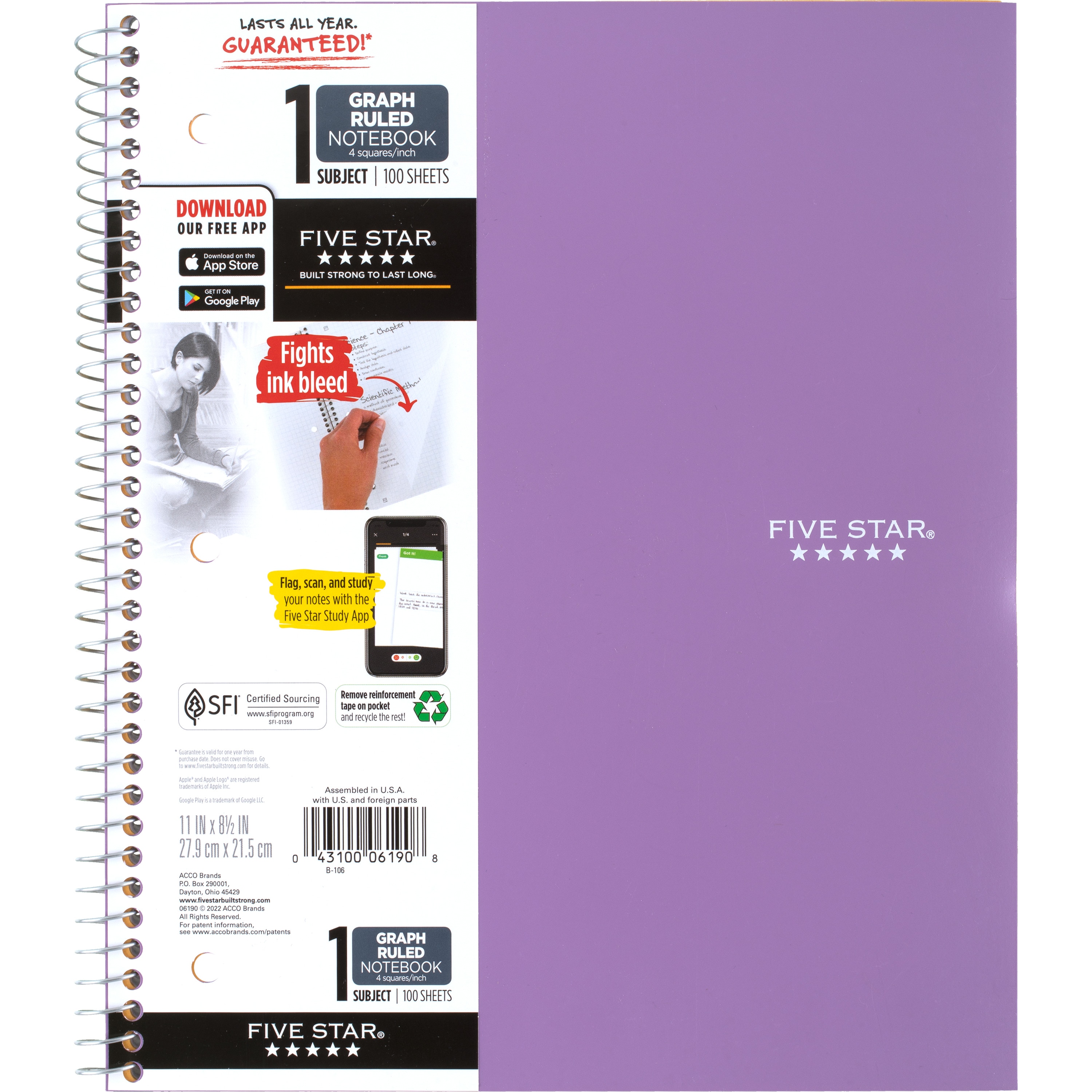 Five Star Wirebound Quad Notebook - 1 Subject 100ct