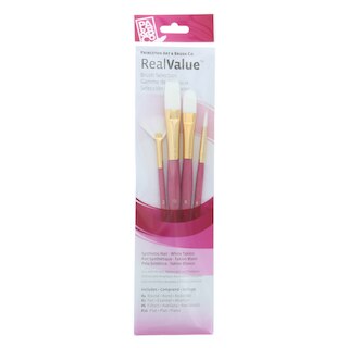 Princeton Brush Real Value 4-Brush White Taklon Brush Set, Round 3, Fan 2, Filbert 8, Flat 10