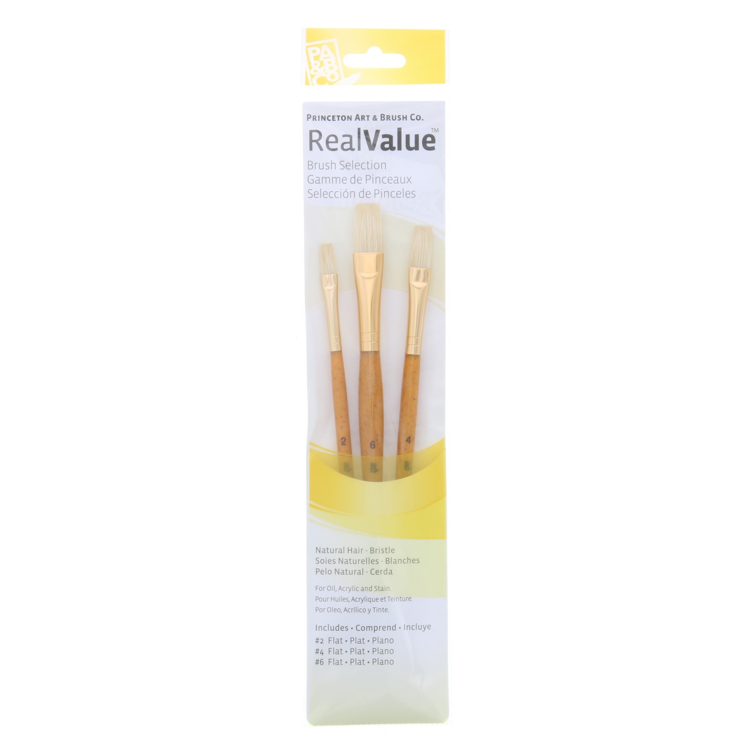 Princeton Brush Real Value 3-Brush Bristle Brush Set, Flat 2, 4, 6
