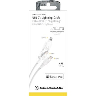 Scosche STRIKELINE 2-in-1 Braided Charge & Sync USB Cable 4ft- White