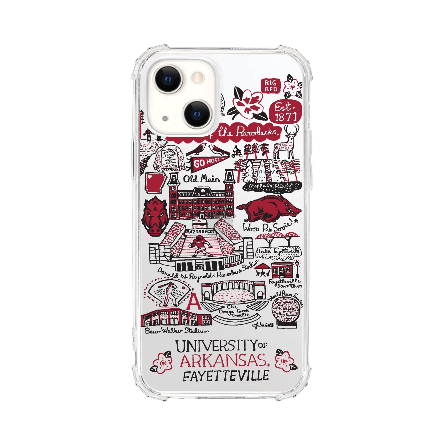 University of Arkansas - Fayetteville, Tough Edge Phone Case, Julia Gash Cityscape - iPhone 14