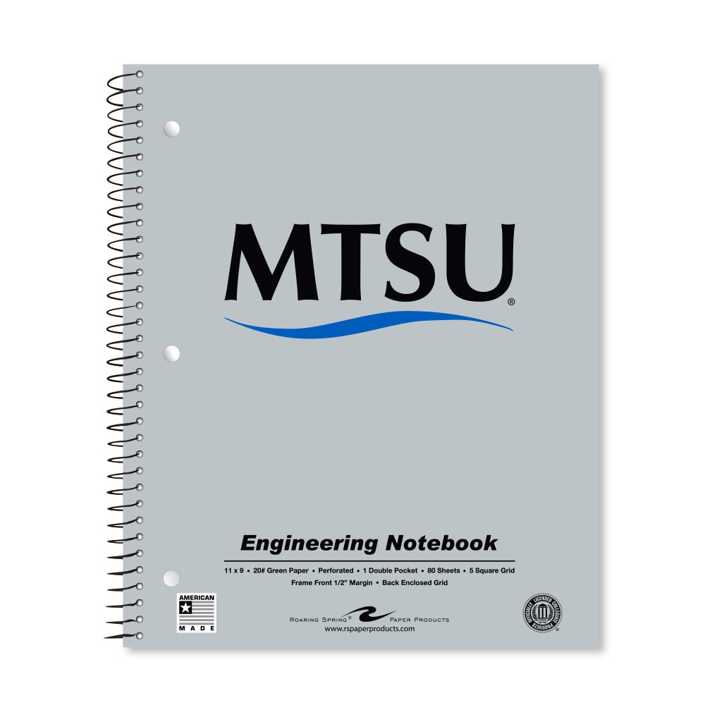 School Spirit Engineering Notebook, Green Tint 20# Paper with 1 Double Pocket