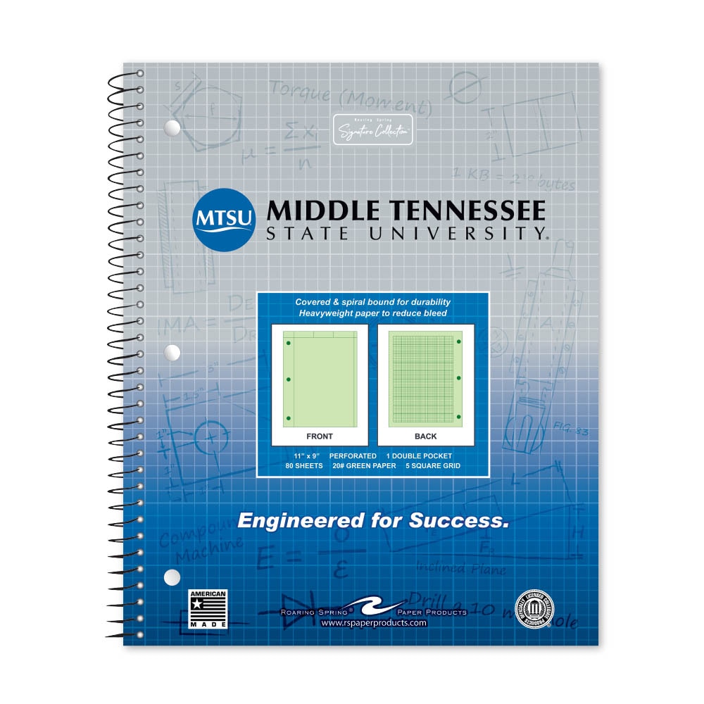 School Spirit Engineering Notebook, Green Tint 20# Paper with 1 Double Pocket