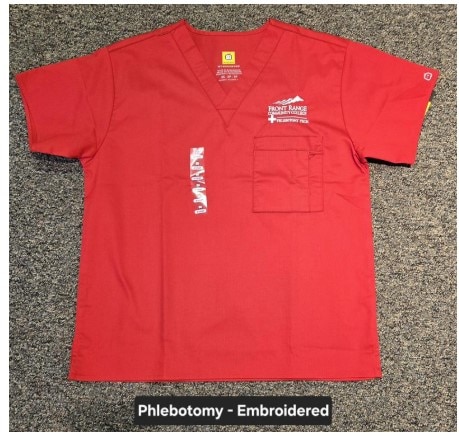Front Range Custom Decorated WonderWink WWK Phlebotomy Tech Unisex V-Neck Scrub Top, 100FRC3