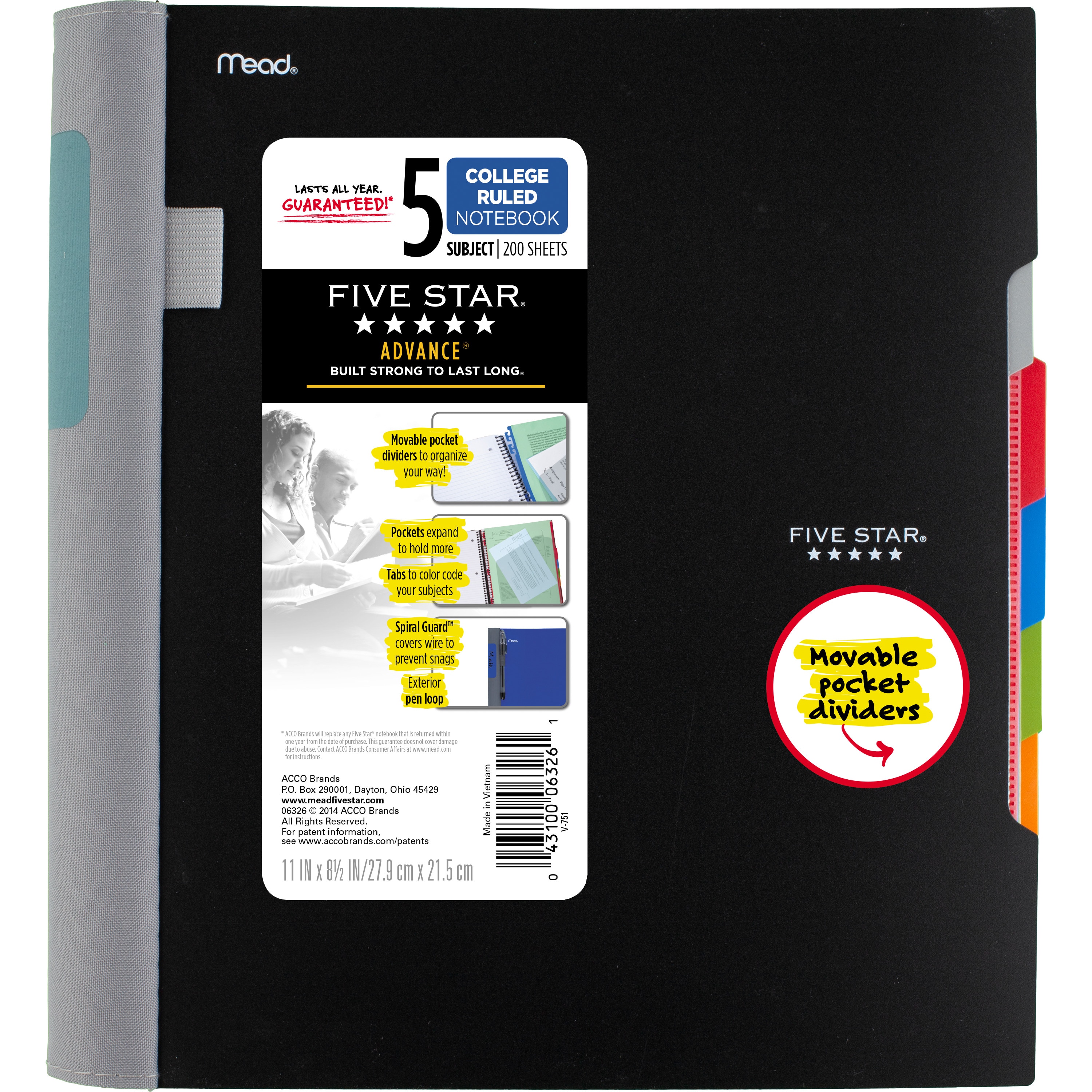 Five Star Advance 5 Subject Notebook 200ct CR