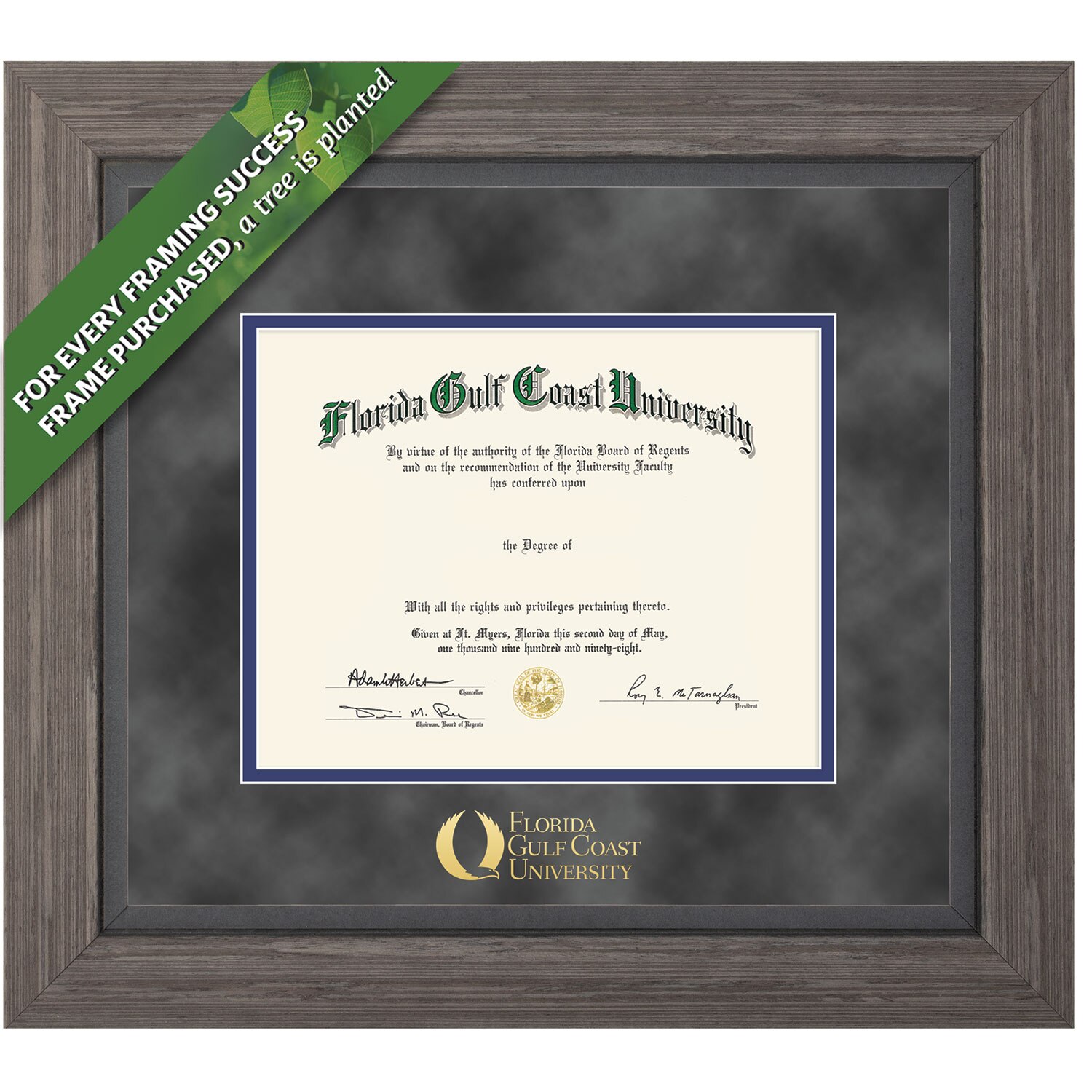 Framing Success 11 x 14 Greystone Gold Embossed School Name Masters Diploma Frame