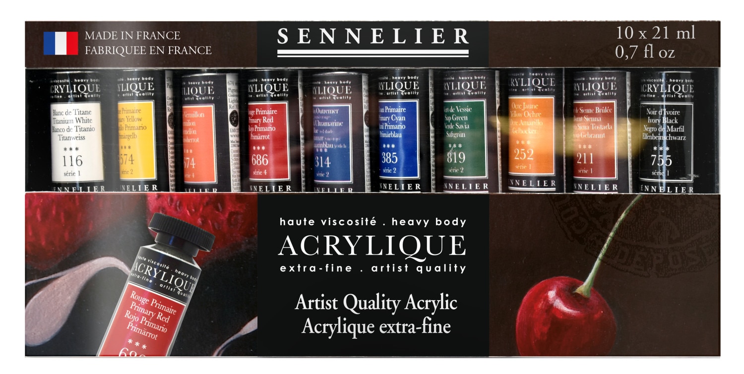 Sennelier Extra-Fine Artists' Acrylic Set, 10-Color Set, 21ml Tubes