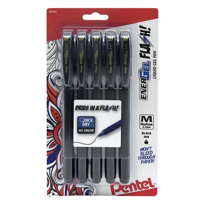 Energel Flash 7mm Gel Pen Black 5pk