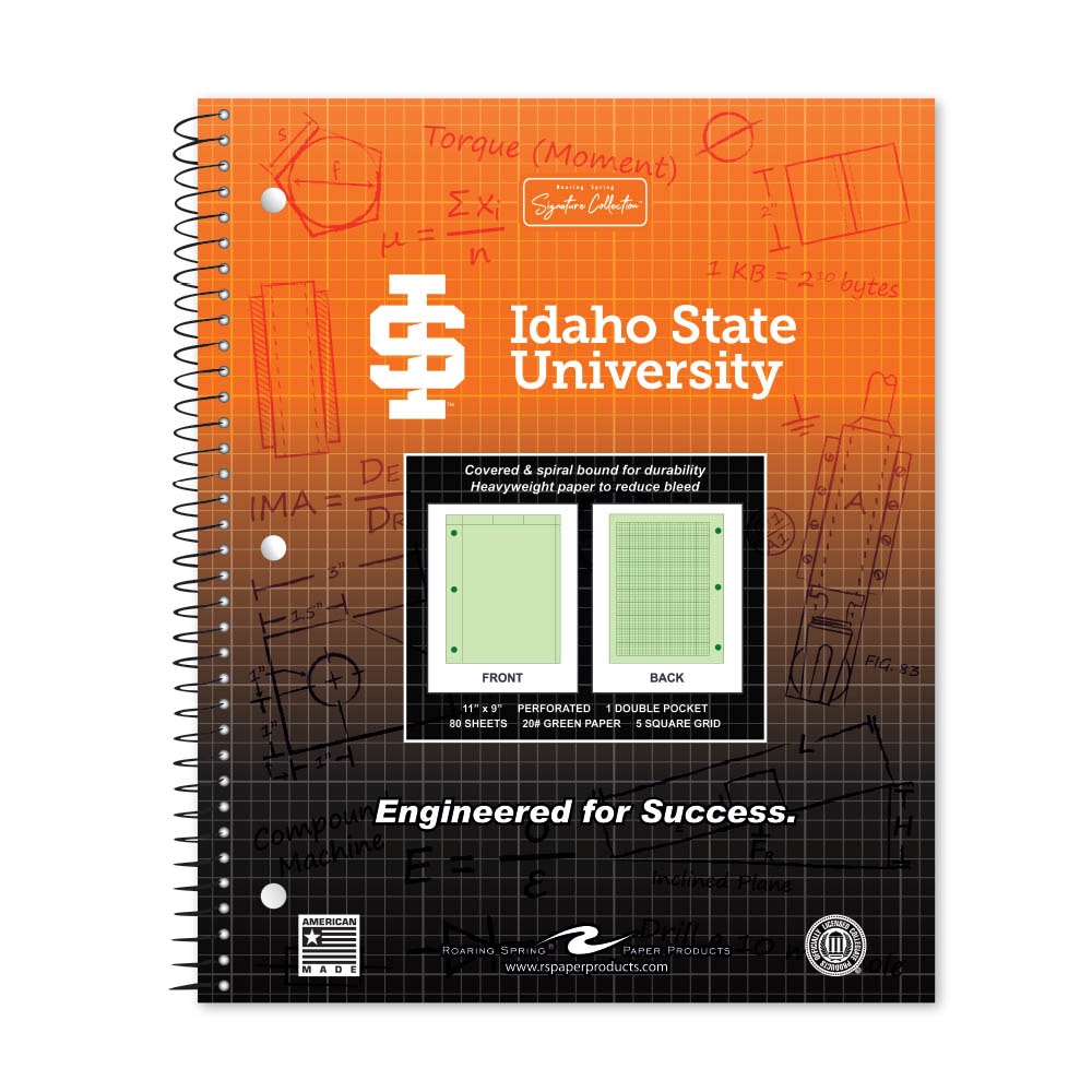 School Spirit Engineering Notebook, Green Tint 20# Paper with 1 Double Pocket