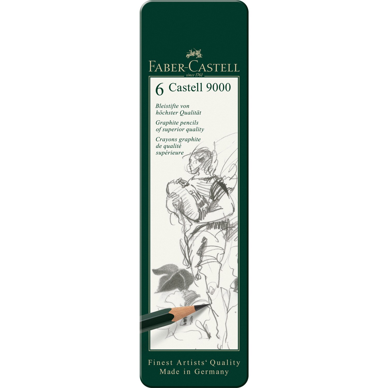 Faber-Castell 9000 Pencil Tin Set, 6-Pencils