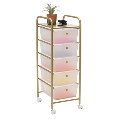 5 Drawer Rolling Storage Cart in Gold