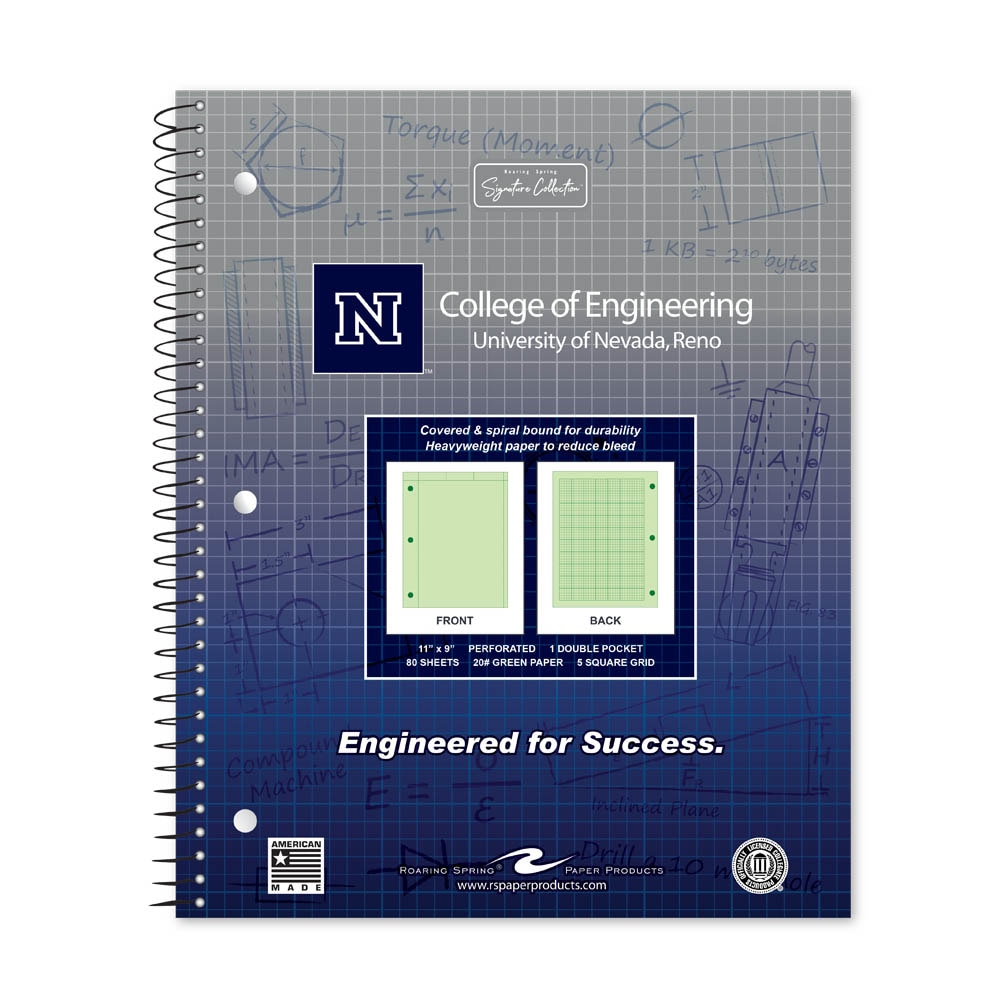School Spirit Engineering Notebook, Green Tint 20# Paper with 1 Double Pocket